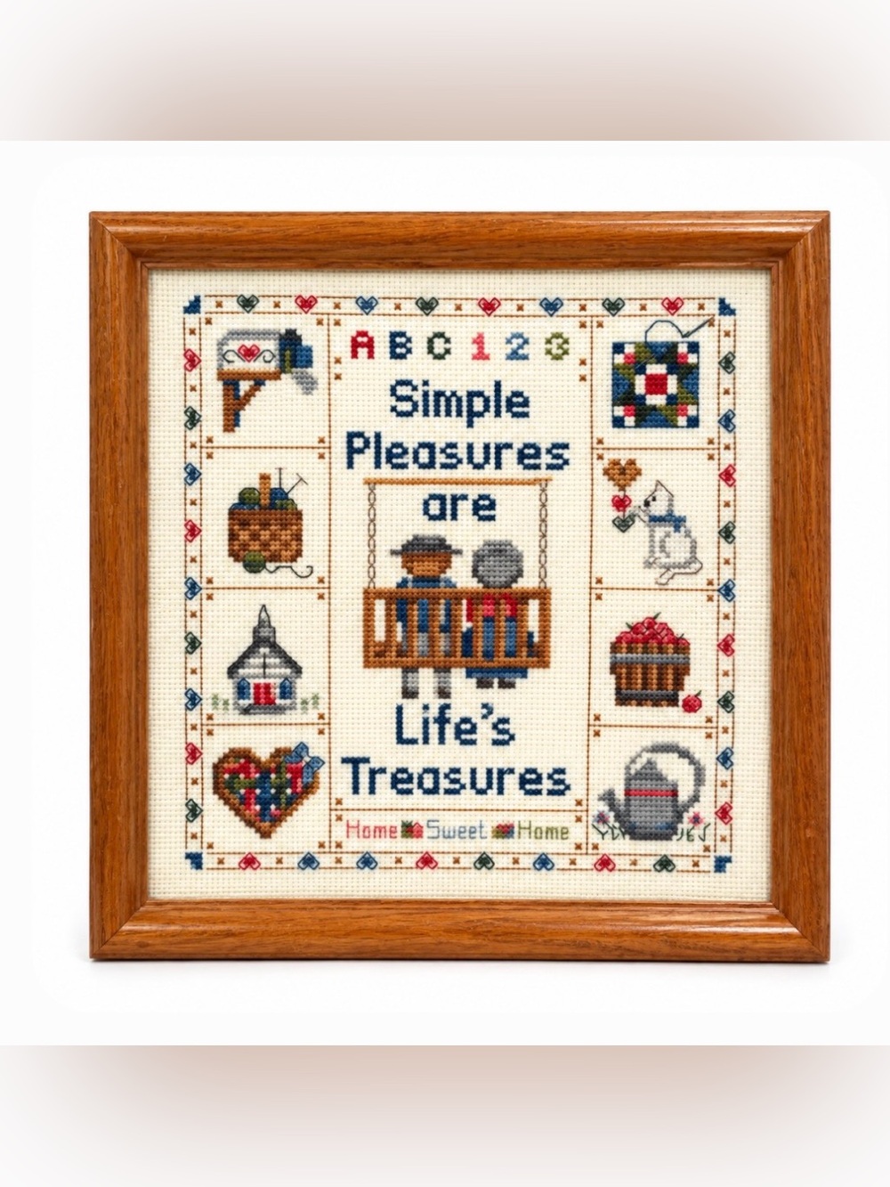 Simple Pleasures Are Life's Treasures Cross Stitch Wall Art - Blue Text
